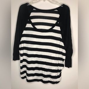 NWOT Black and White stripe raglan top L